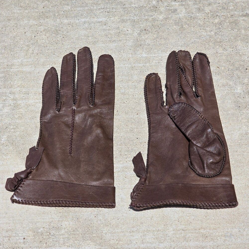 Vintage Stetson Womens Leather Gloves Brown Size 6-1/2